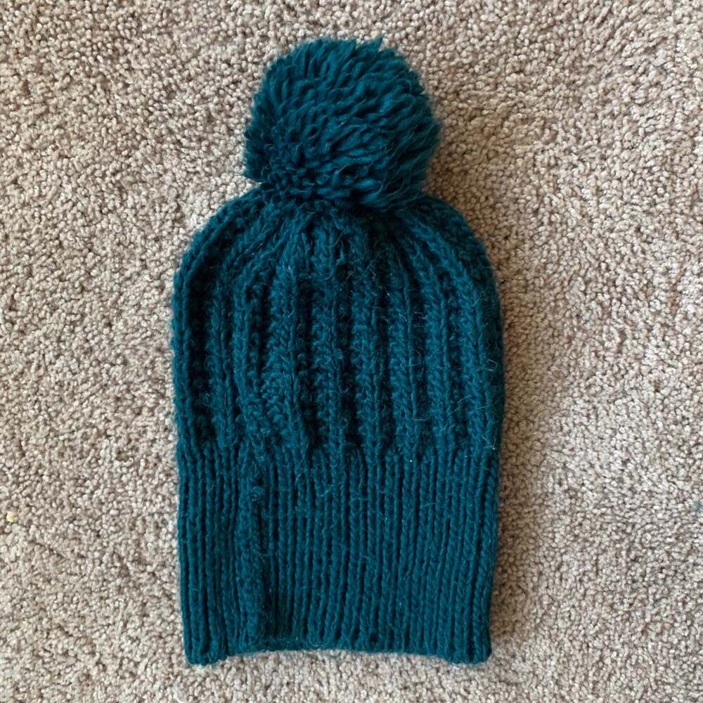 Dark Green Beanie Winter Hat with Pompom